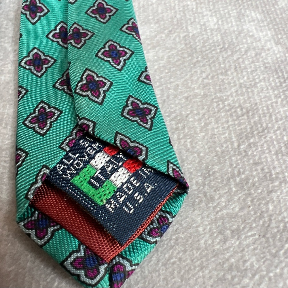 Briar Neck Tie Teal Red Flower Italian Silk Los Angeles Athletic Club 57” READ - Picture 2 of 12
